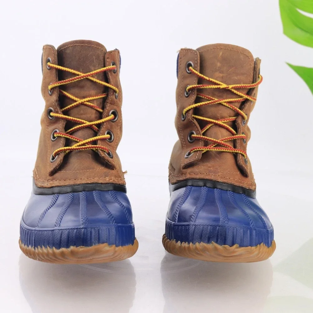 Sorel Womens Cheyanne Duck Boots Size 7 Waterproof Blue Brown Leather Lace Up